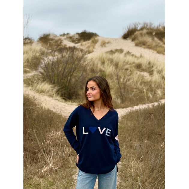 L-12 Cashmere Navy V-Neck - Billede 4